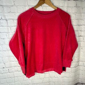 Tuckernuck Shirt Womens XS Hot Pink Velour Maggie Pullover Boxy Fit Crewneck